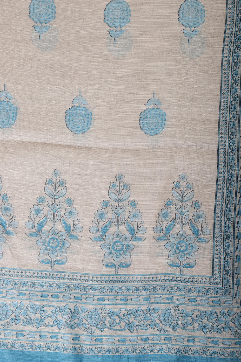Beige & Blue Floral Printed Unstitched Suit Fabric - Image 5