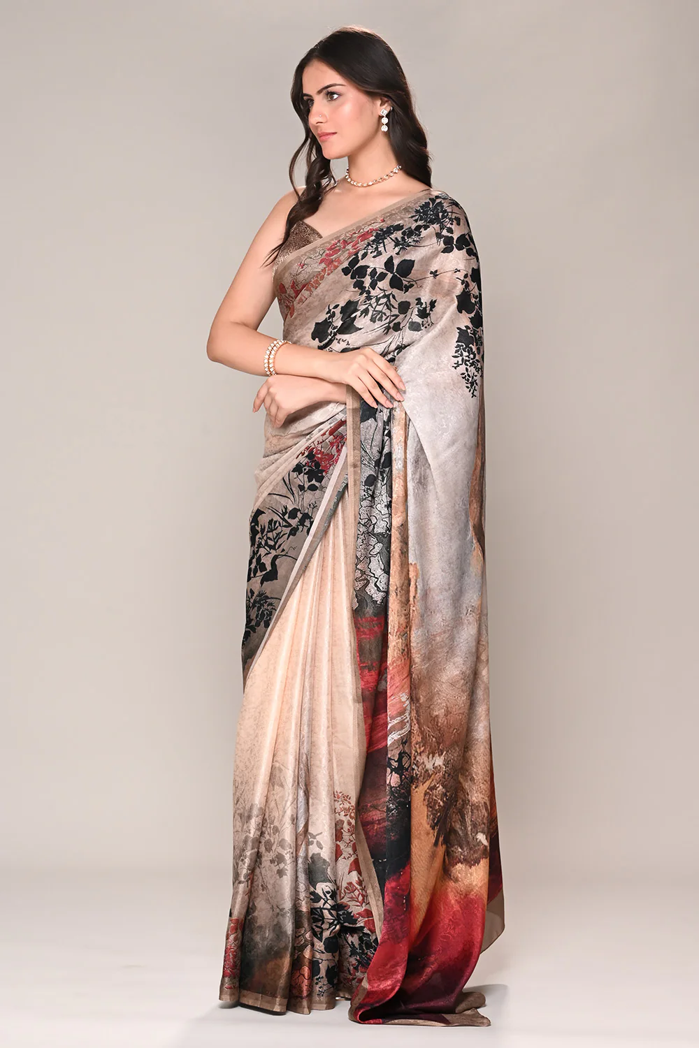 Beige Color Jacquard Silk Printed Saree - Image 6