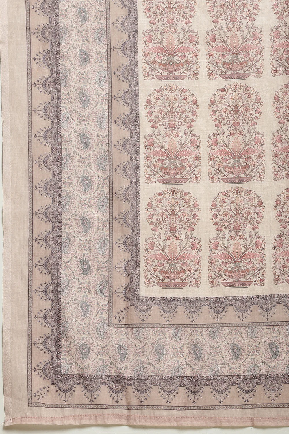 Beige Cotton Floral Printed And Neck-EmborideredUnstitched Suit Material - Image 8