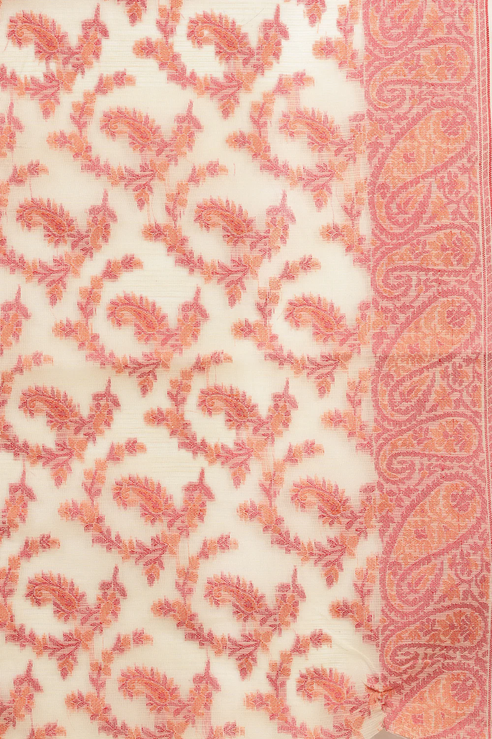 Beige Cotton Resham Woven Saree - Image 8