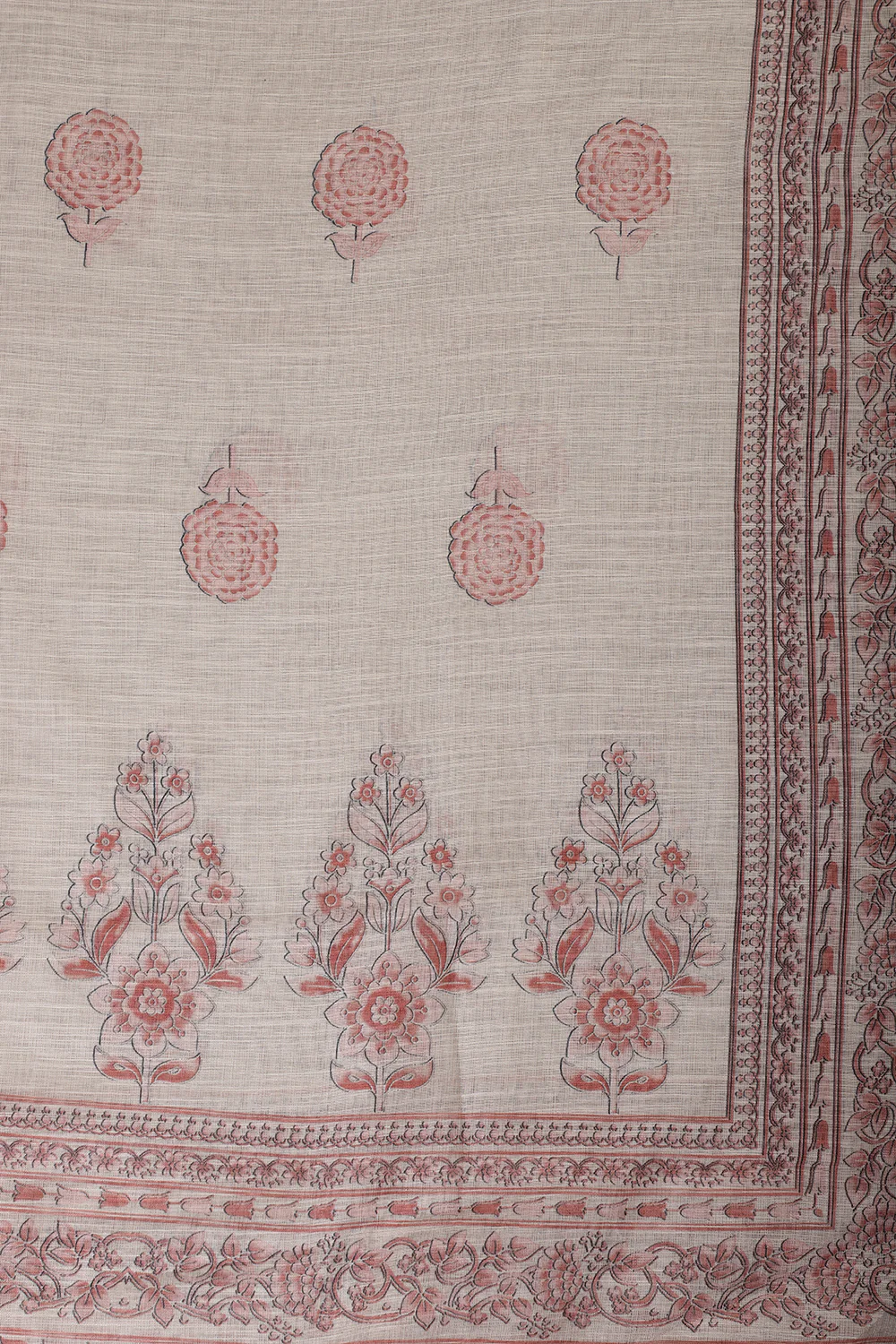 Beige & Peach Floral Printed Unstitched Suit Fabric - Image 5