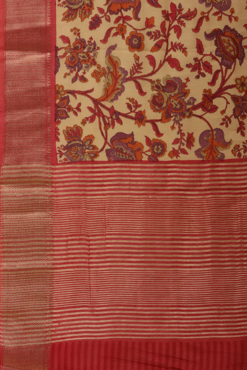 Beige & Pink Cotton Silk Floral Printed Saree - Image 7