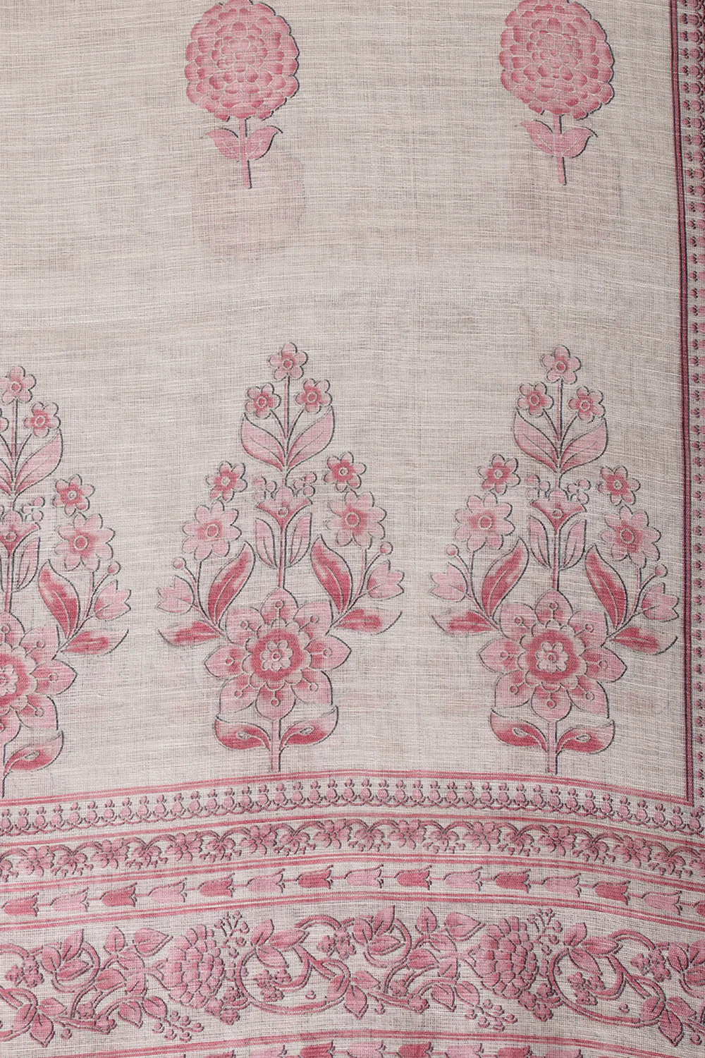 Beige & Pink Floral Printed Unstitched Suit Fabric - Image 5
