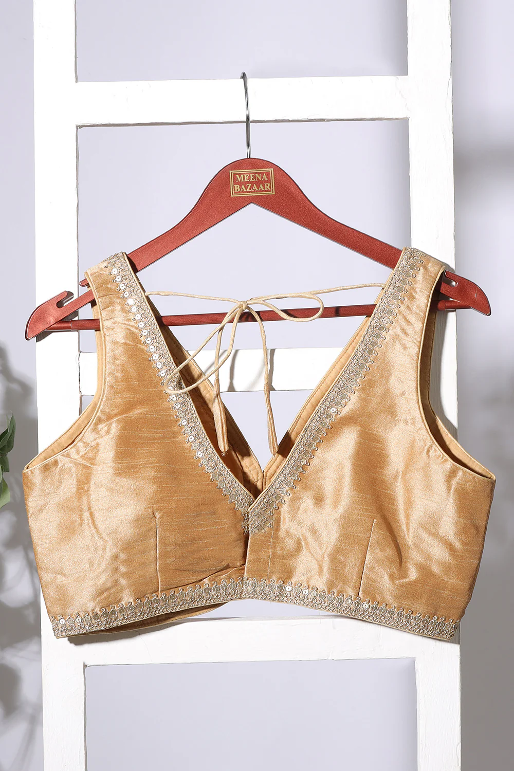 Beige Tussar Silk Zari And Sequins Embroidered Readymade Blouse - Image 3
