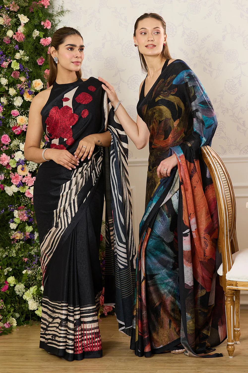 Black Abstract Printed Jacquard Silk Saree - Image 9