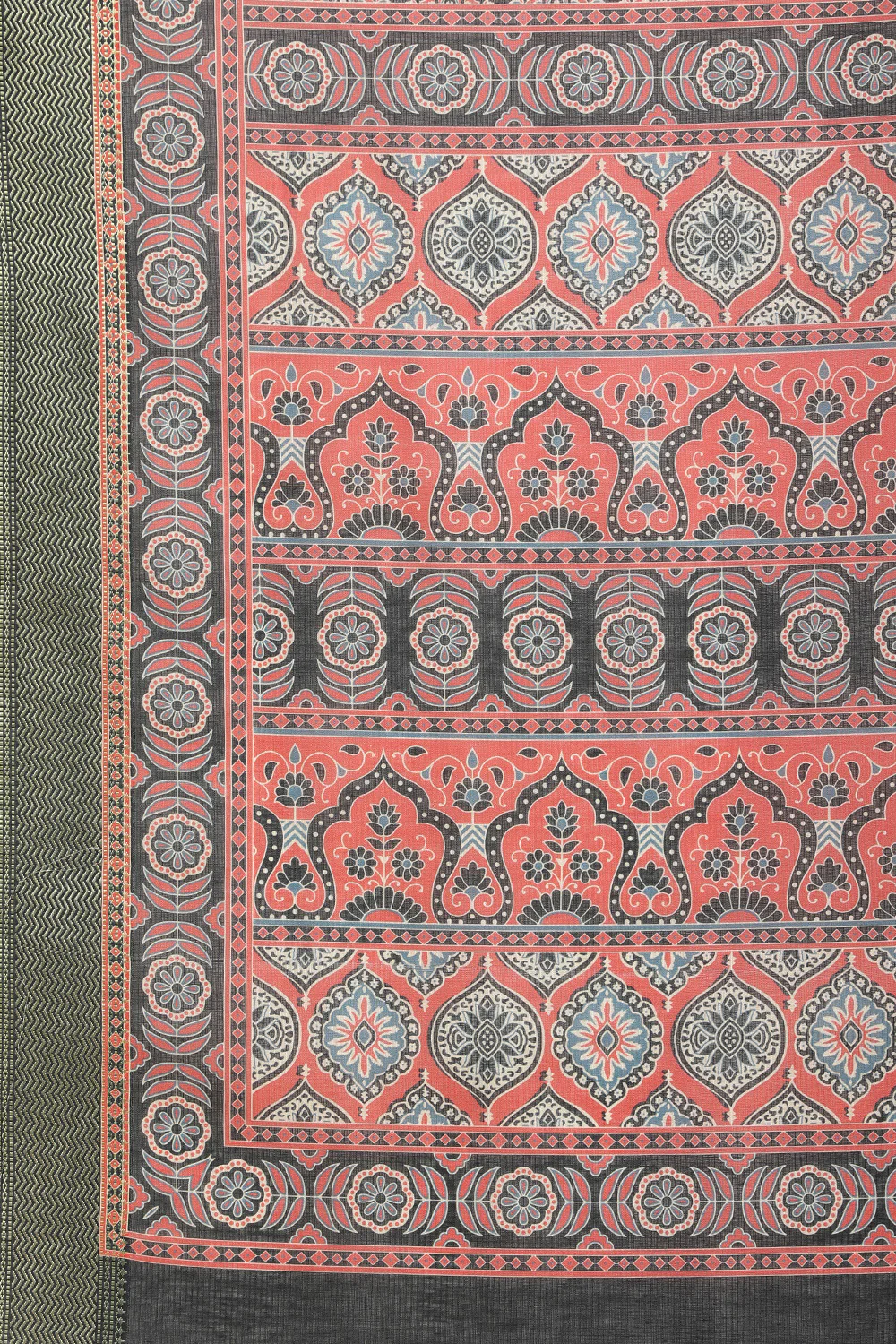 Black Ajrakh Block Printed Cotton Saree - Image 7