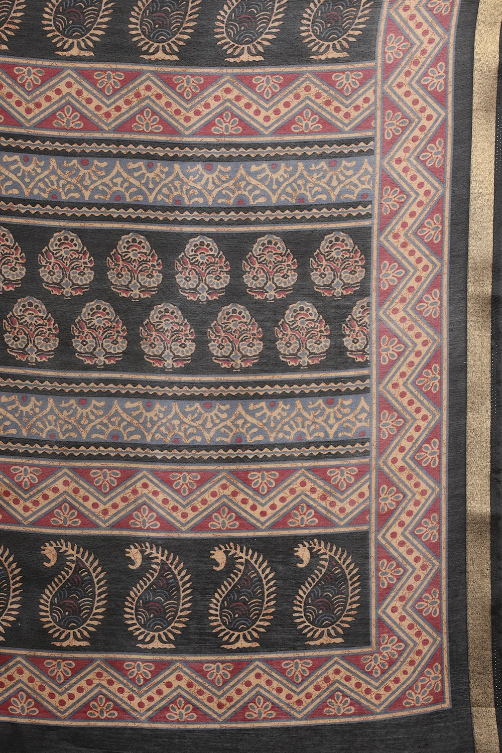 Black Block Printed Cotton Saree - Image 7