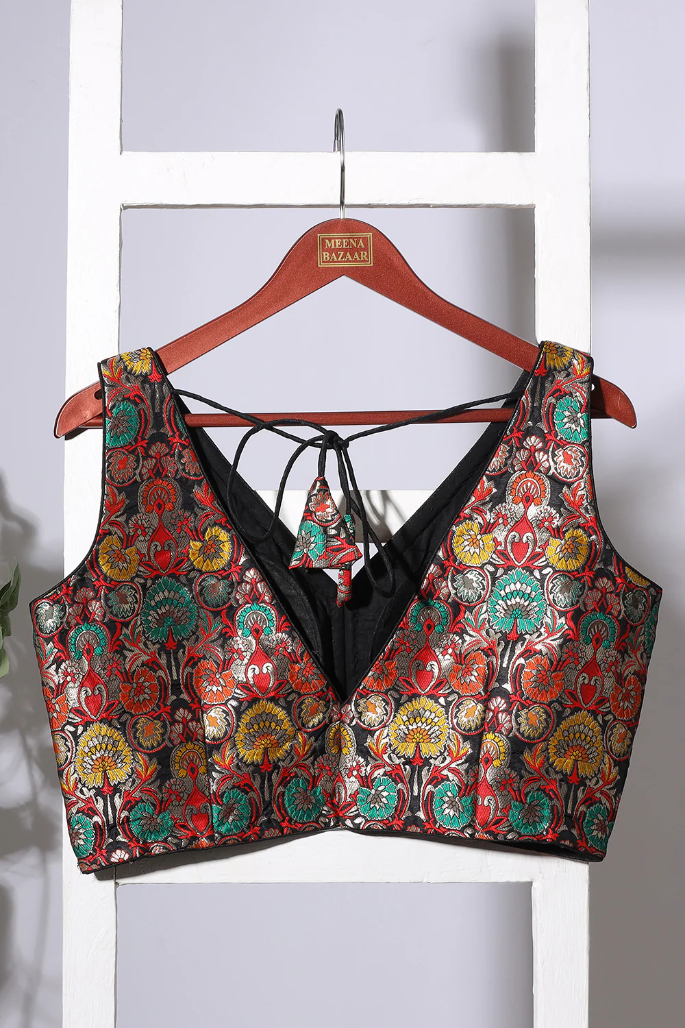Black Brocade Sik Resham And Zari Woven Readymade Blouse - Image 3
