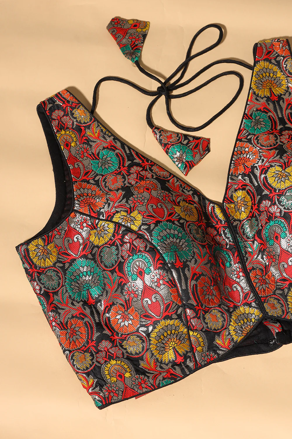 Black Brocade Sik Resham And Zari Woven Readymade Blouse - Image 4