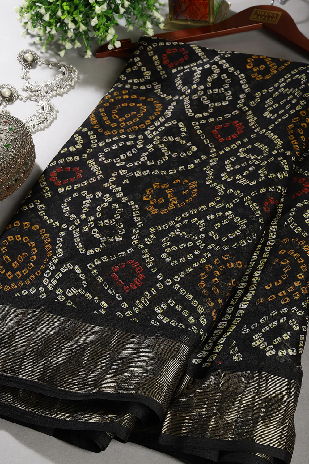 Black Color Chiffon Bandhani Printed Saree - Image 4