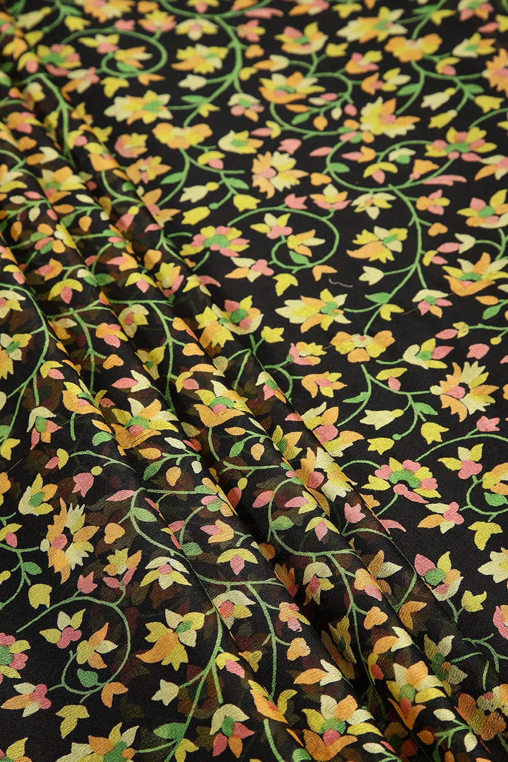 Black Color Chiffon Floral Zari Border Printed Saree - Image 2