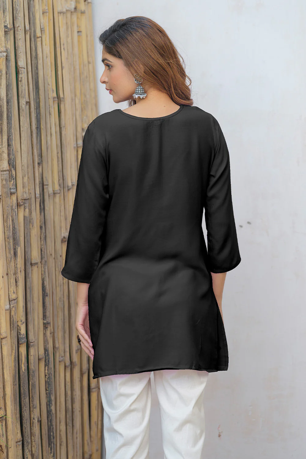 Black Color Neck Embroidered Cotton Kurti - Image 3
