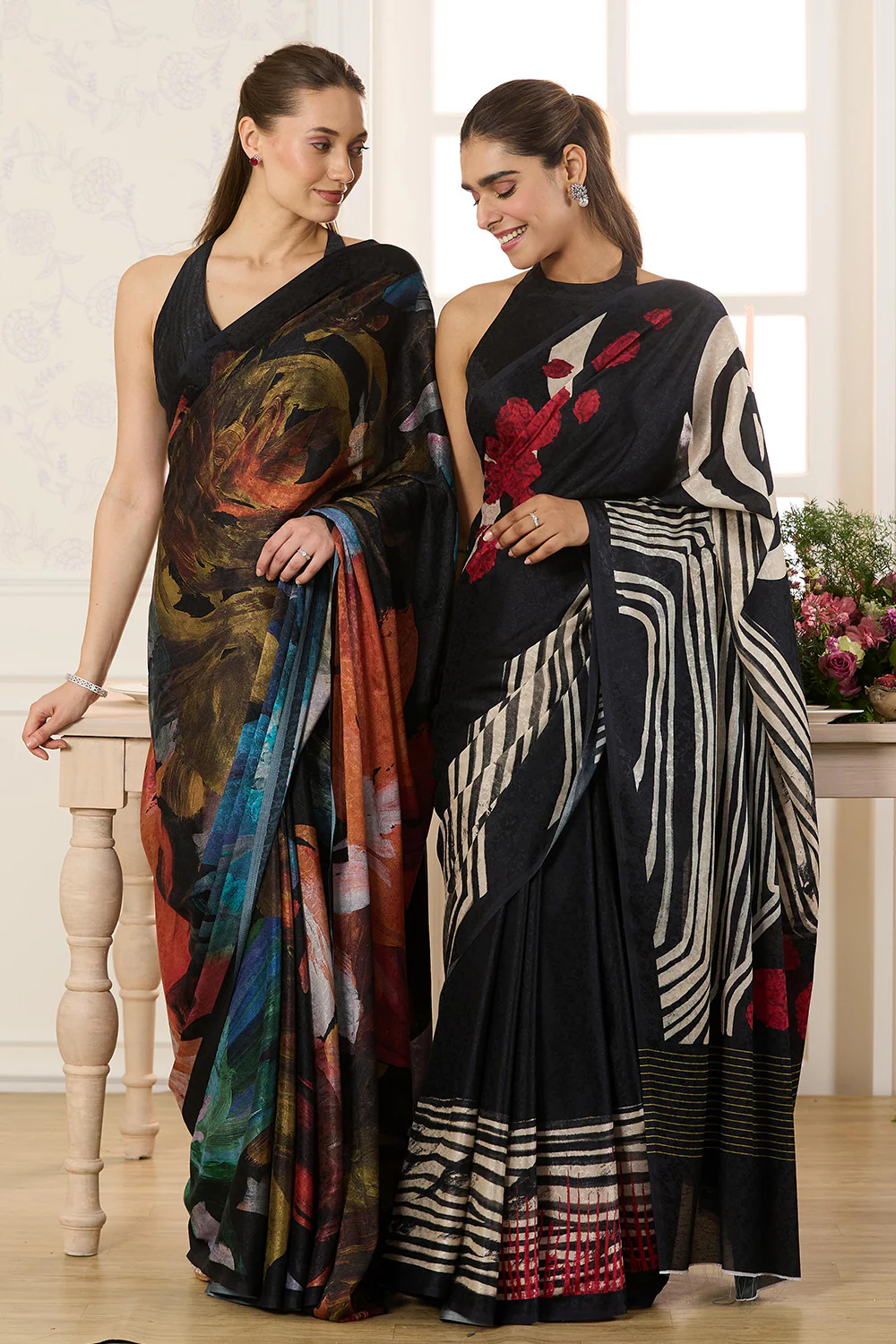 Black Jacquard Silk Floral Printed Saree - Image 8