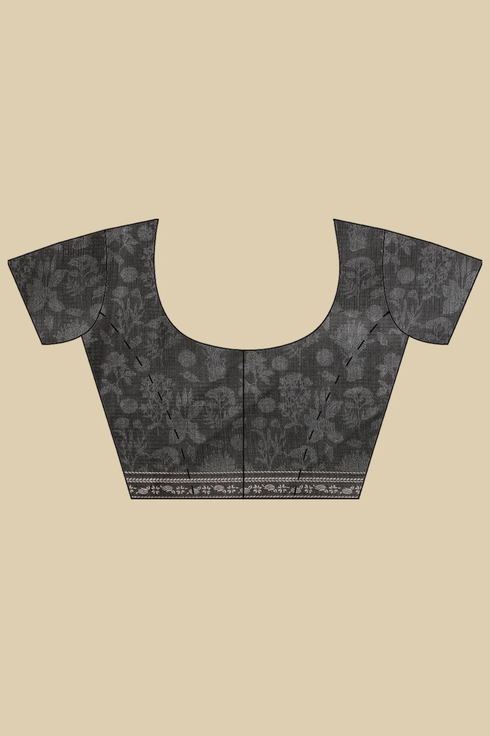 Black Kota Cotton Floral Jaal Printed Saree - Image 8