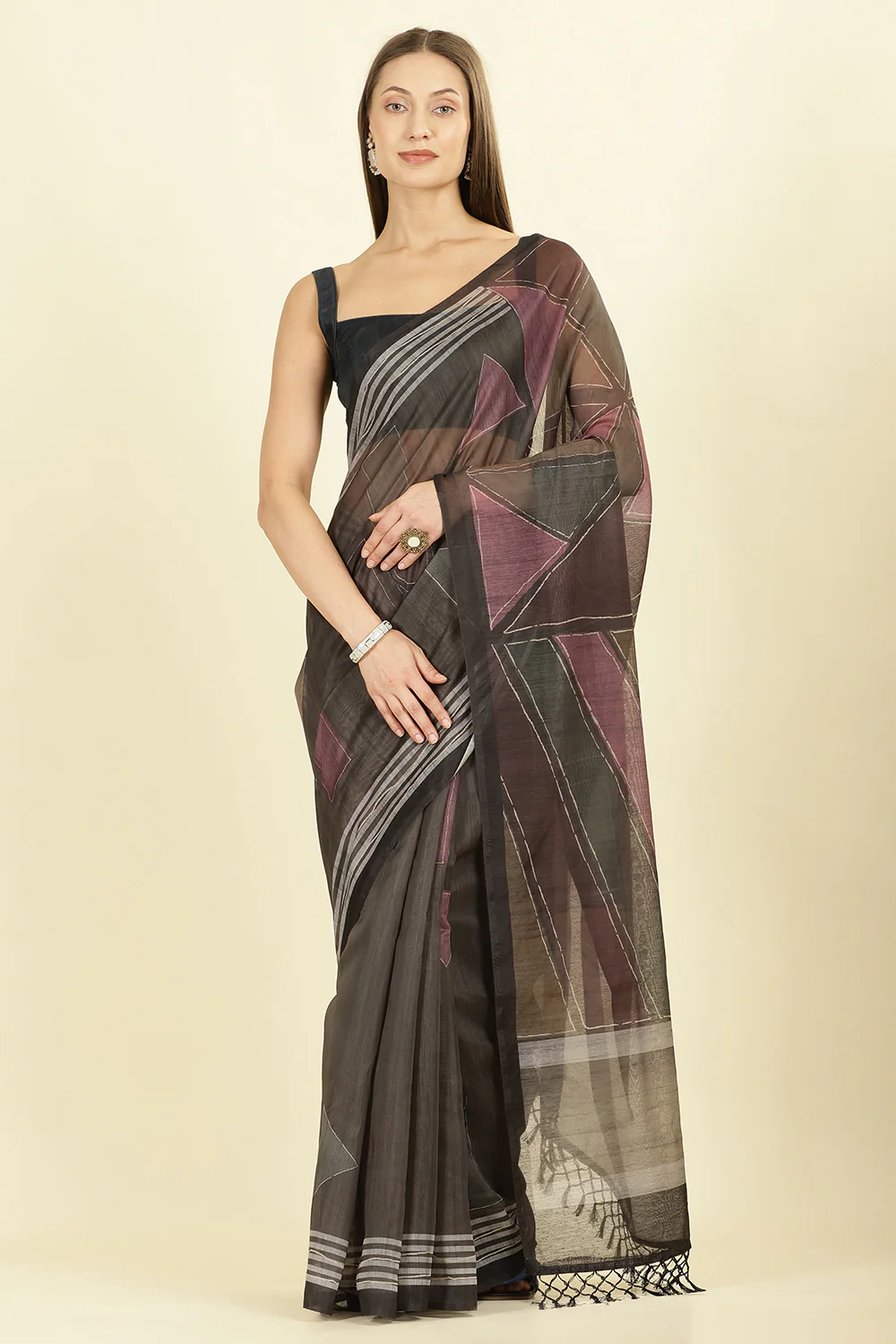 Black Organza Cotton Printed Saree - Image 2