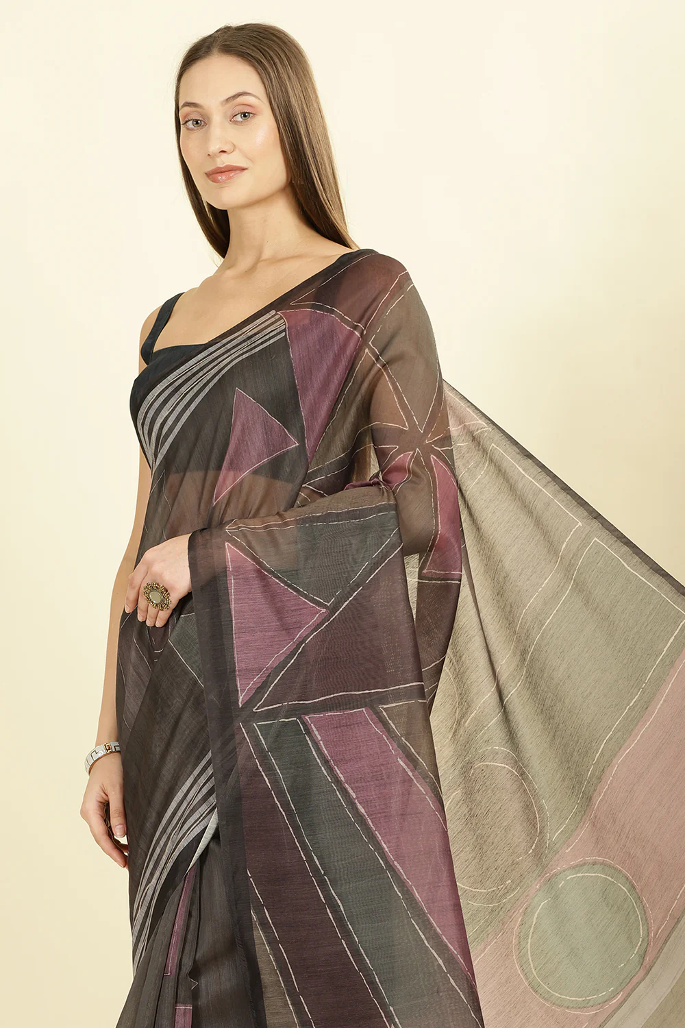 Black Organza Cotton Printed Saree - Image 6