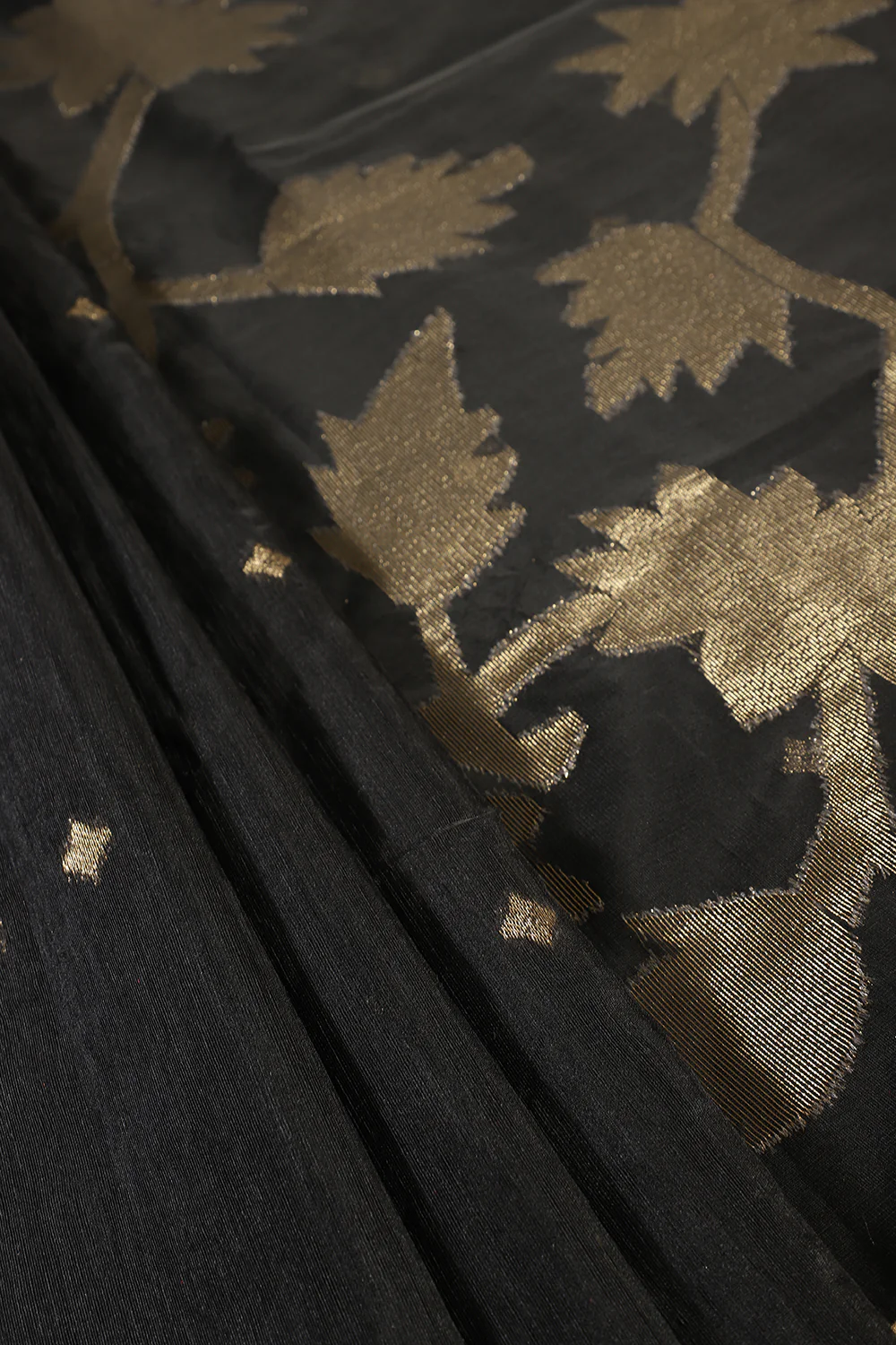 Black Tussar Silk Floral Zari Woven Saree - Image 3