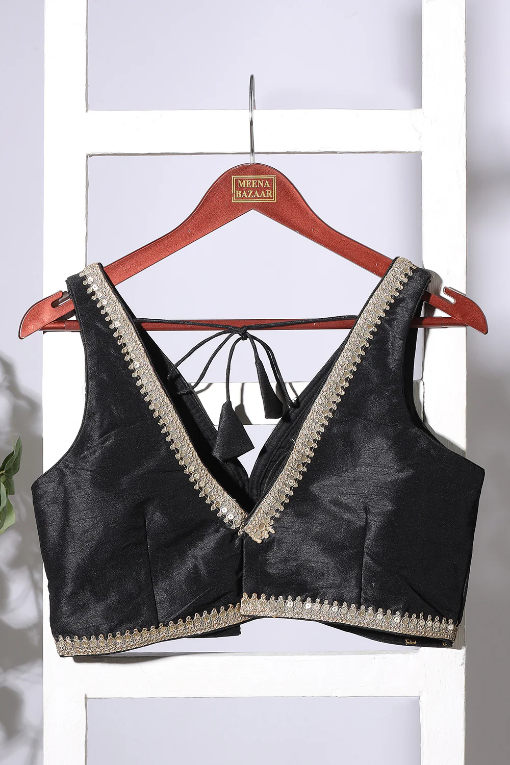 Black Tussar Silk Zari And Sequins Embroidered Readymade Blouse - Image 3