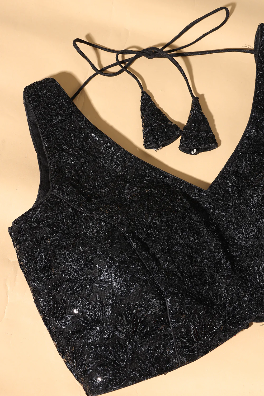 Black Zari And Sequins Embroidered Net Readymade Blouse - Image 4