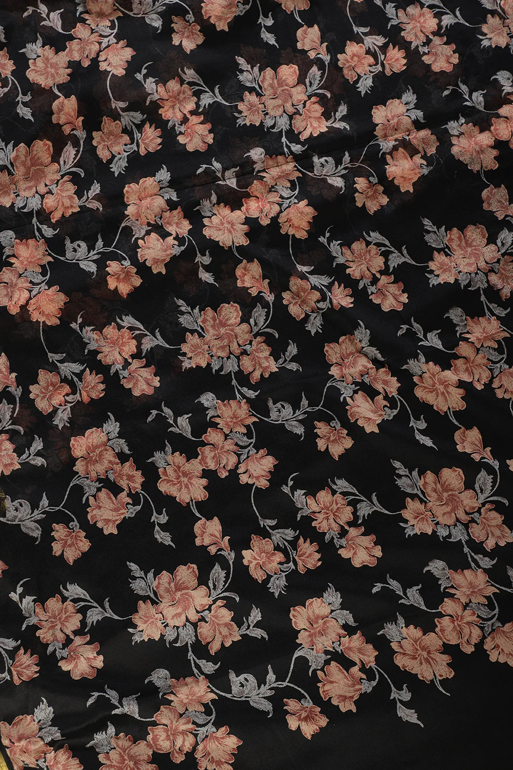 Black Zari Border & Floral Printed Chiffon Saree - Image 2