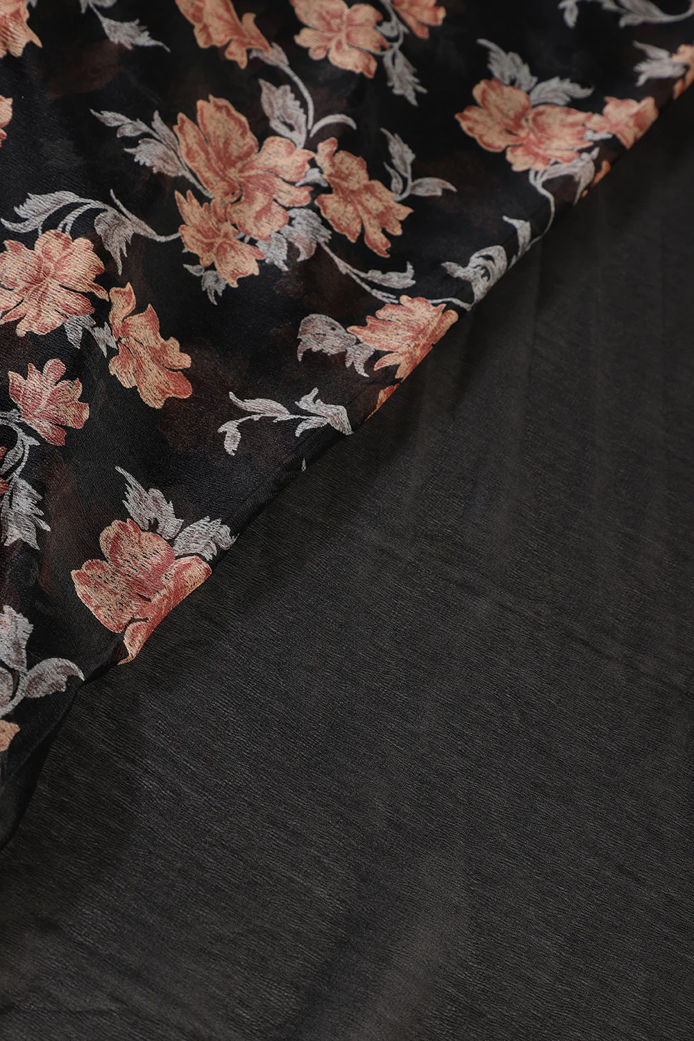 Black Zari Border & Floral Printed Chiffon Saree - Image 4