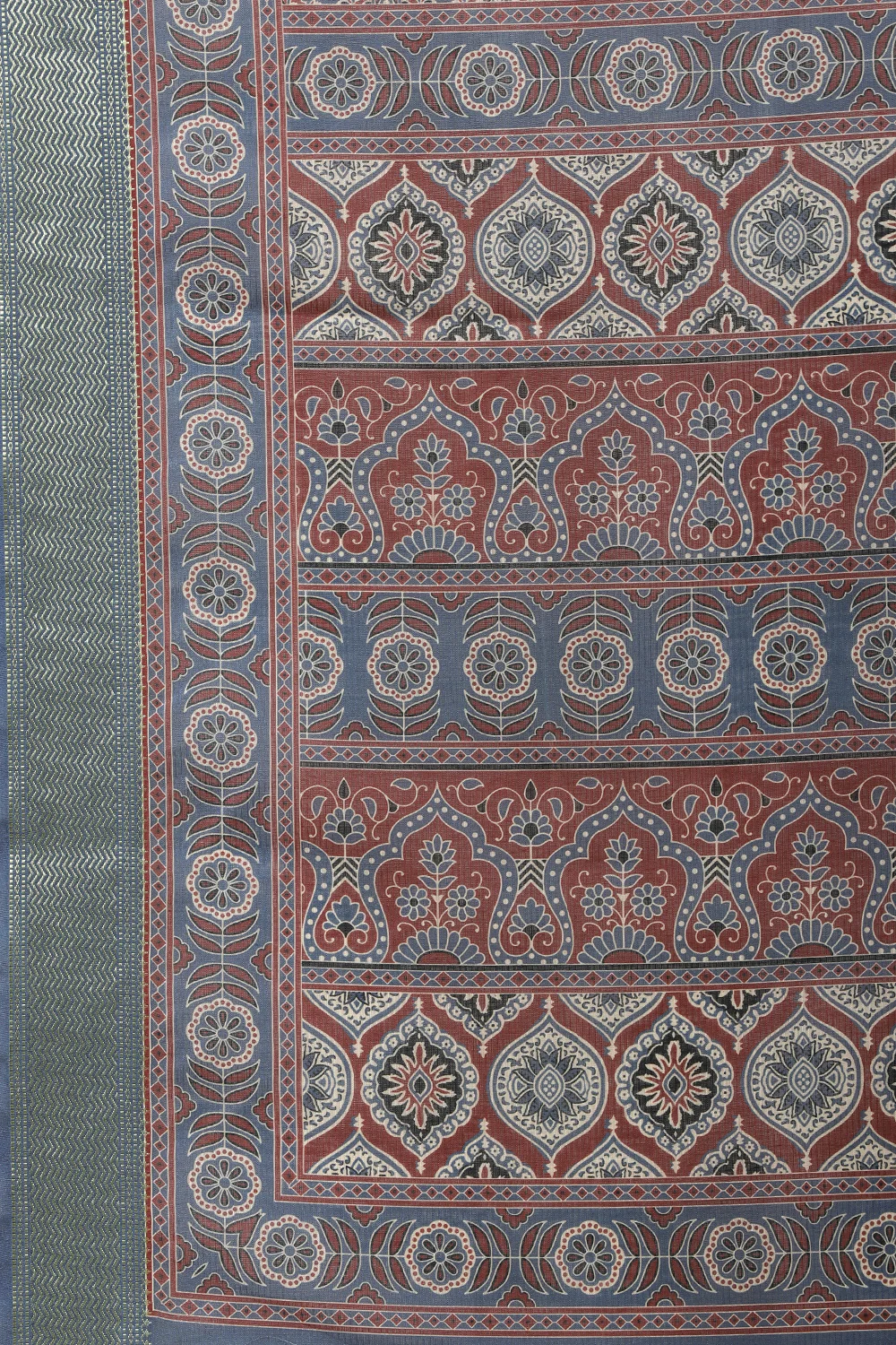 Blue Ajrakh Block Printed Cotton Saree - Image 7