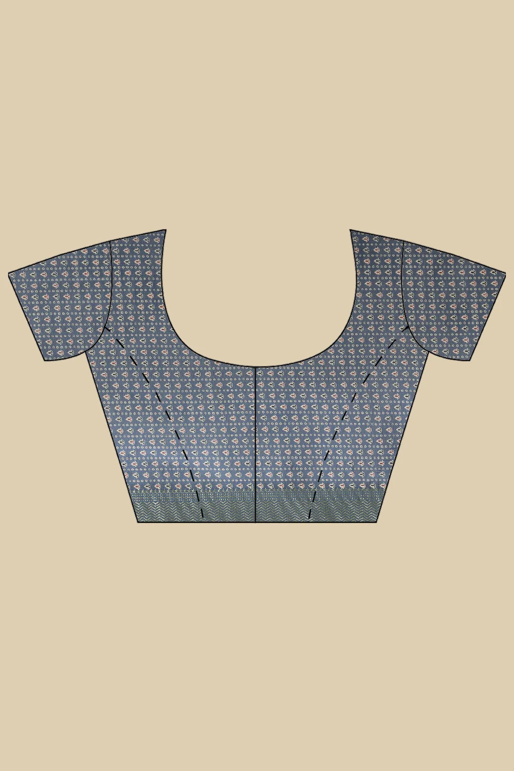 Blue Ajrakh Block Printed Cotton Saree - Image 8
