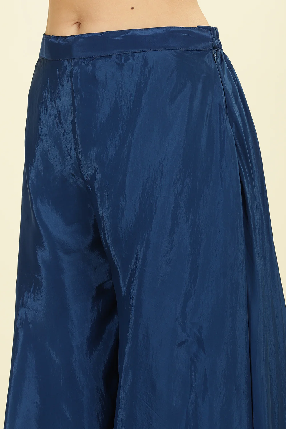 Blue Crepe Silk Emboridered Crop-Top With Palazzo Indo-Western Co-ord Set - Image 6
