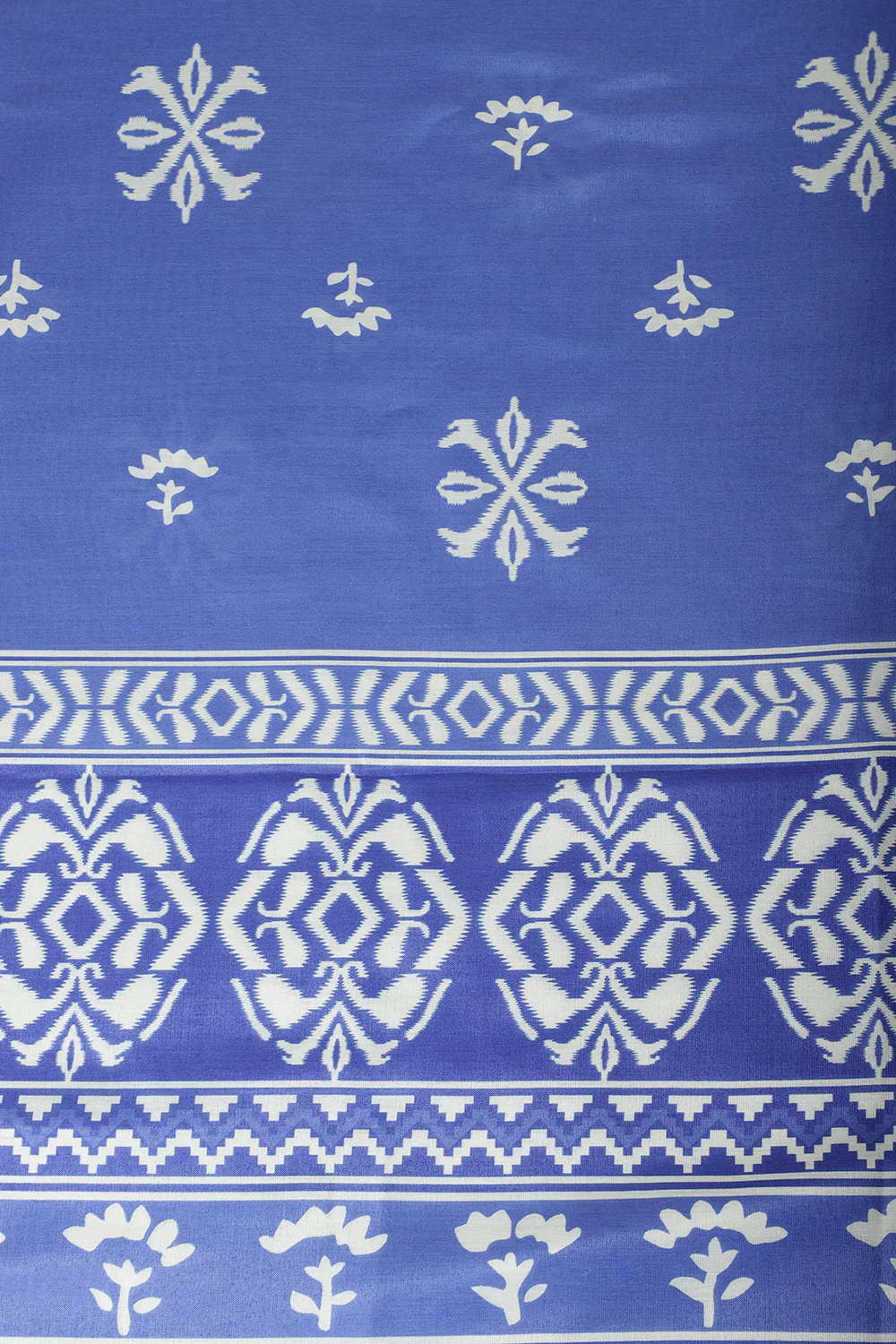 Blue Floral Block Print Cotton Unstitched Suit Fabric - Image 5