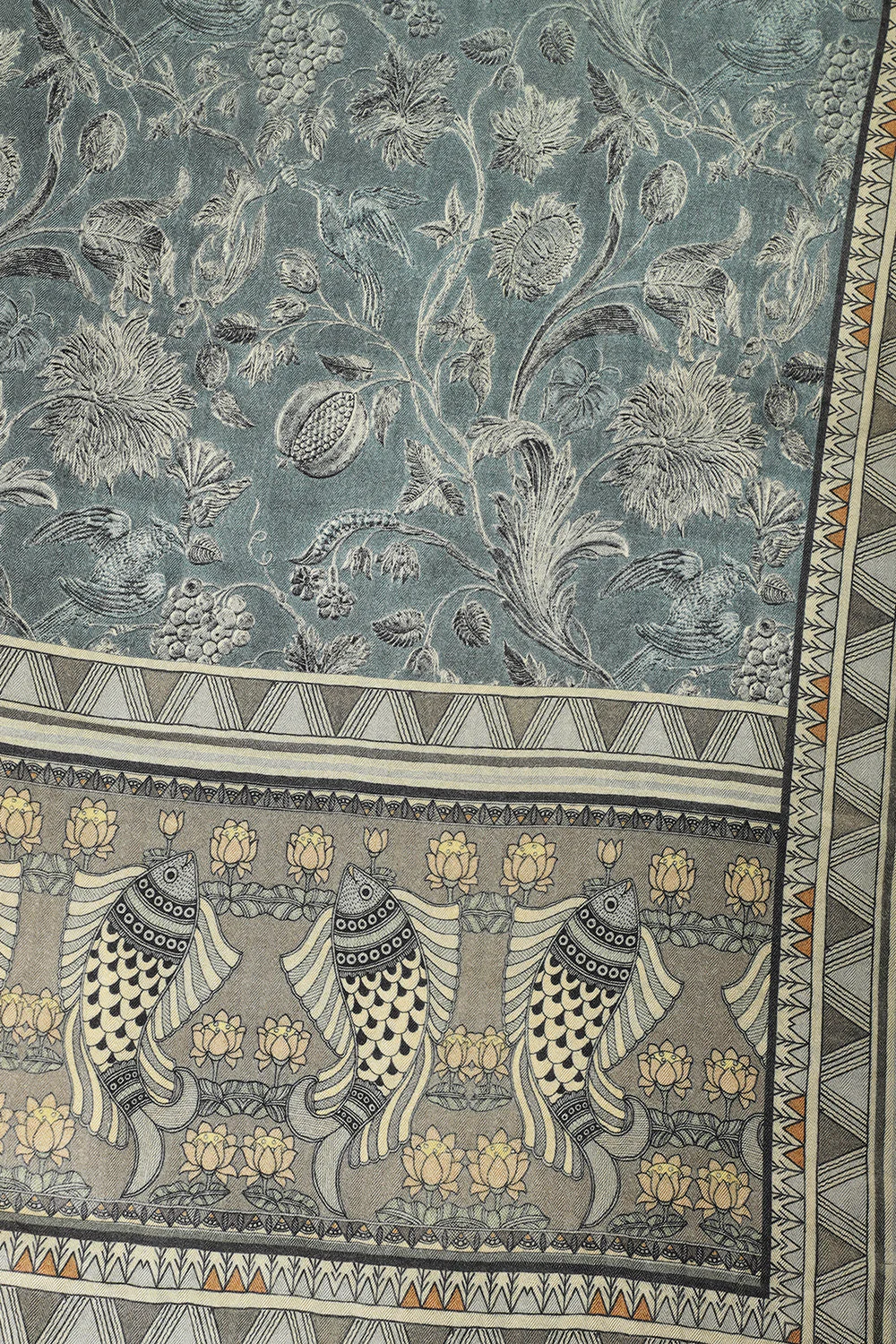 Blue Floral Printed Spun Unstitched Suit Material - Image 3