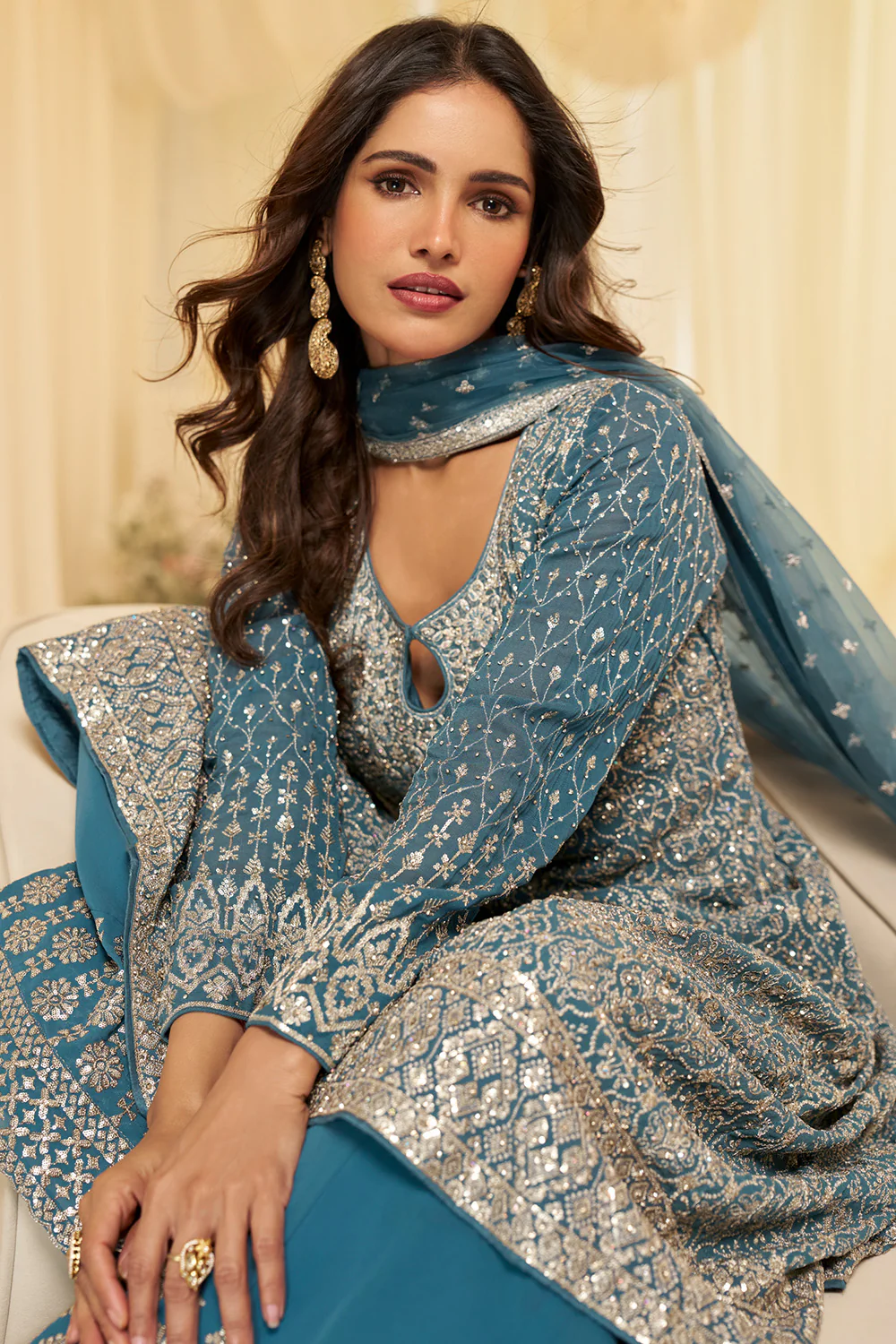 Blue Georgette Embroidered Anarkali Suit Set - Image 2