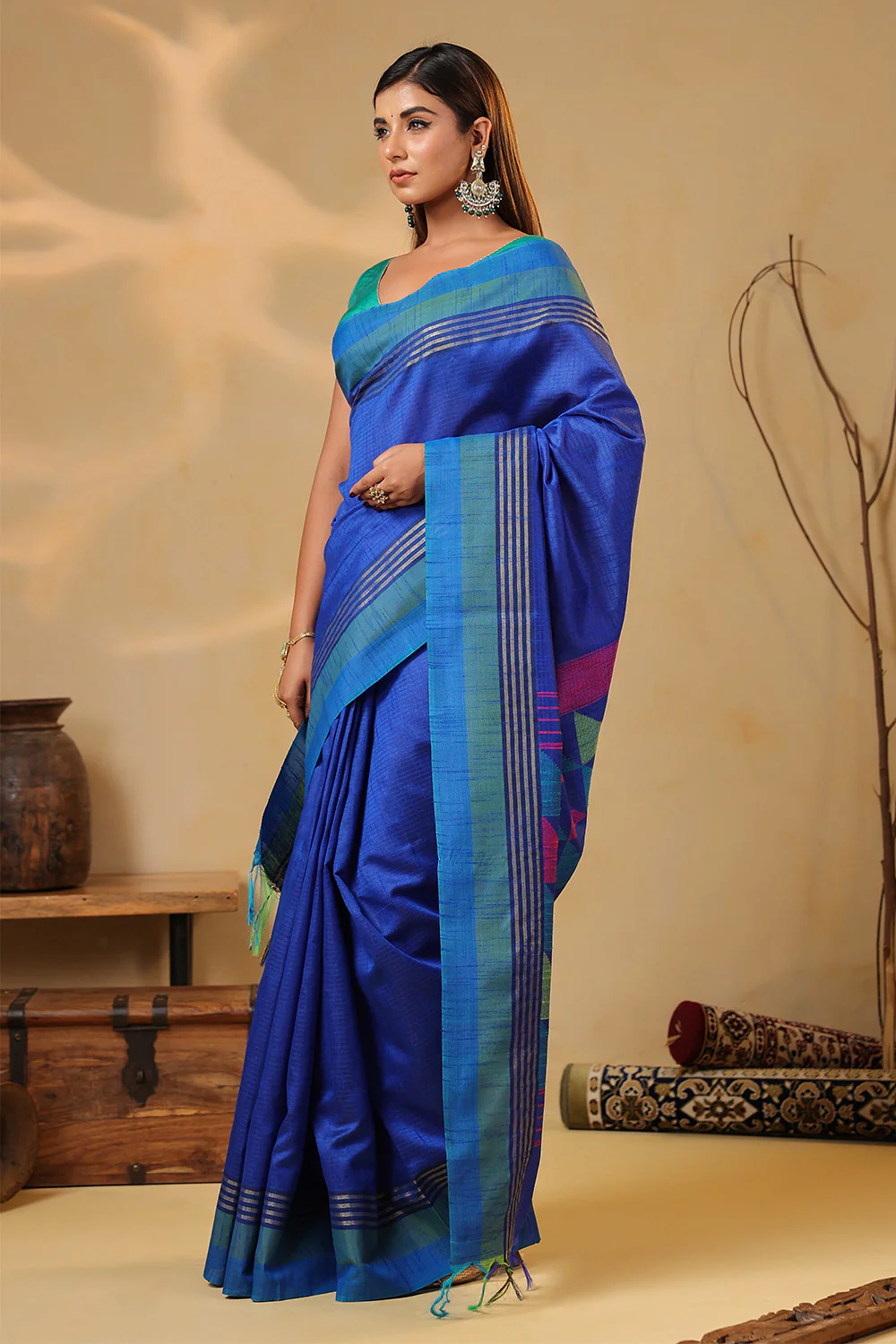 Blue Organza Woven Saree - Image 4