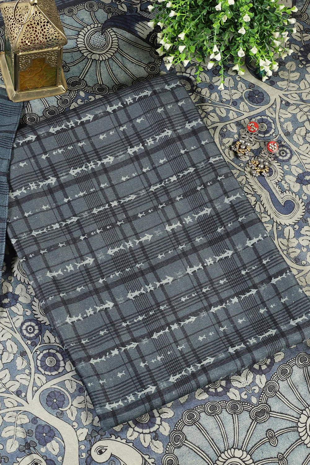 Blue Printed Spun Unstitched Suit Fabric - Image 2