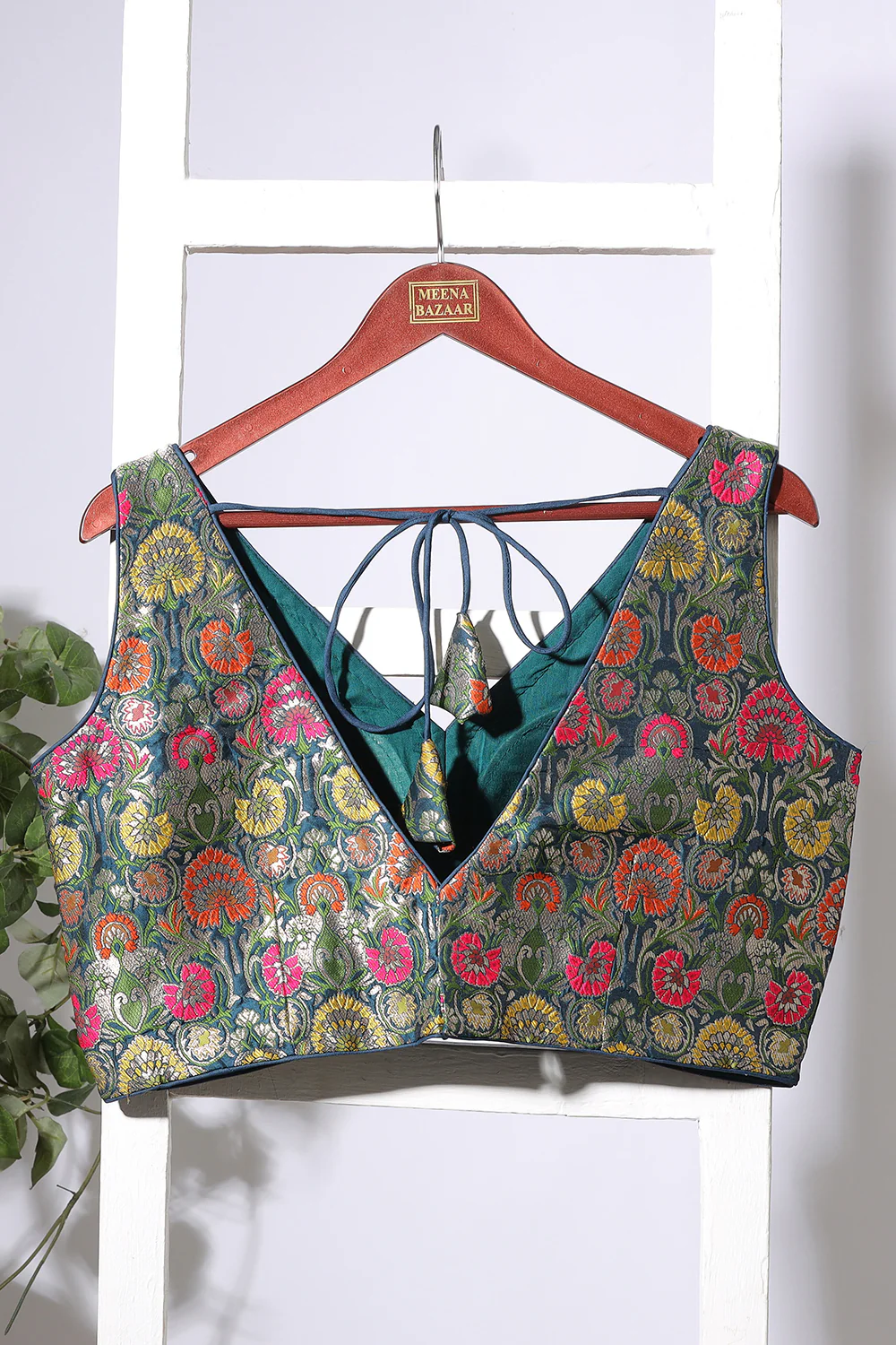 Bottle Green Brocade Sik Resham And Zari Woven Readymade Blouse - Image 3