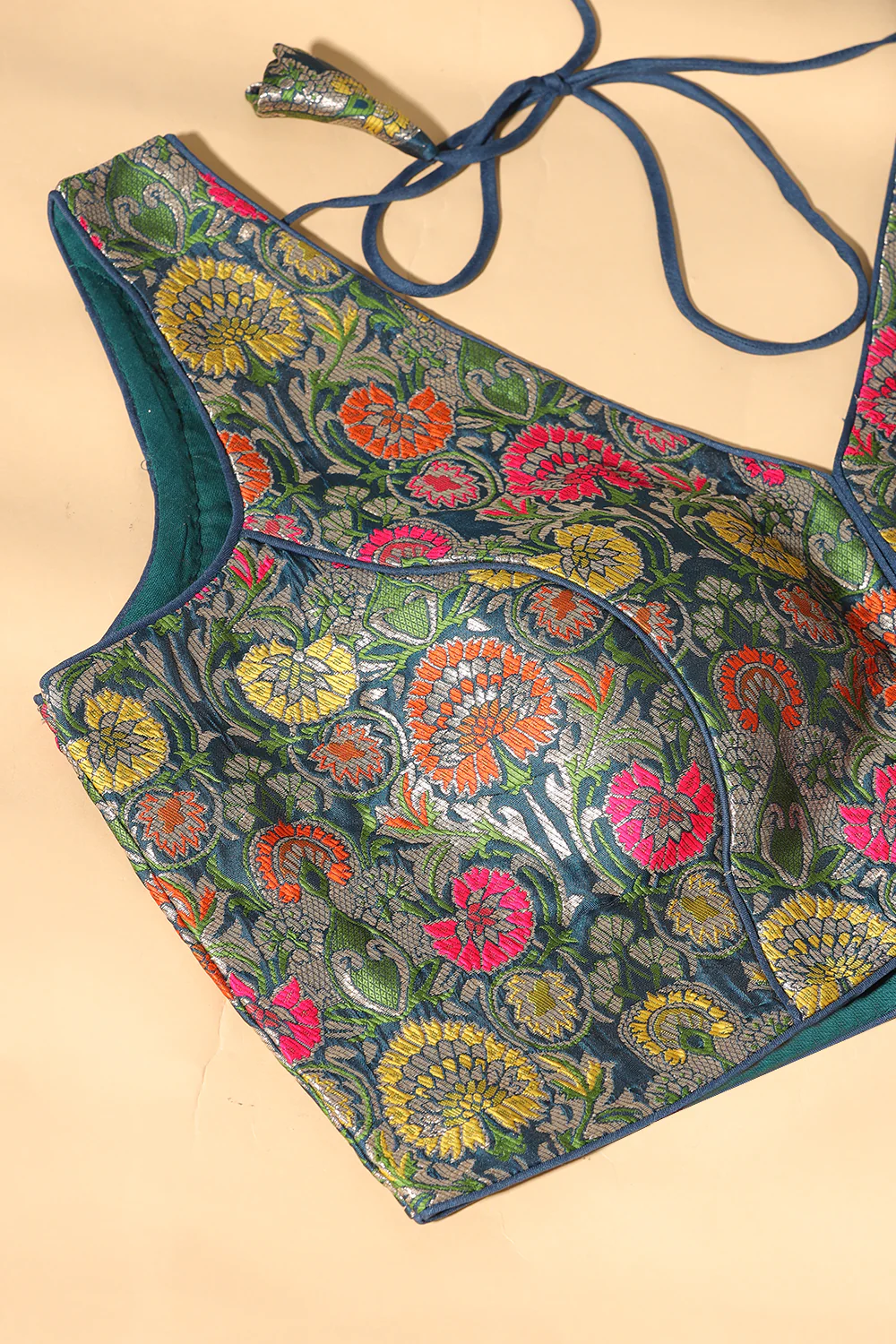 Bottle Green Brocade Sik Resham And Zari Woven Readymade Blouse - Image 4