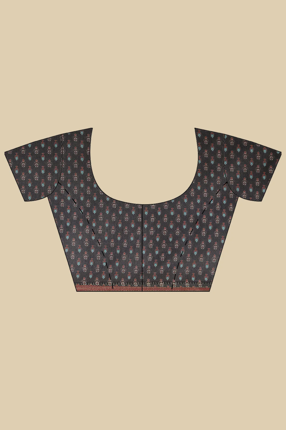 Brown Ajrakh Block Printed Cotton Saree - Image 8