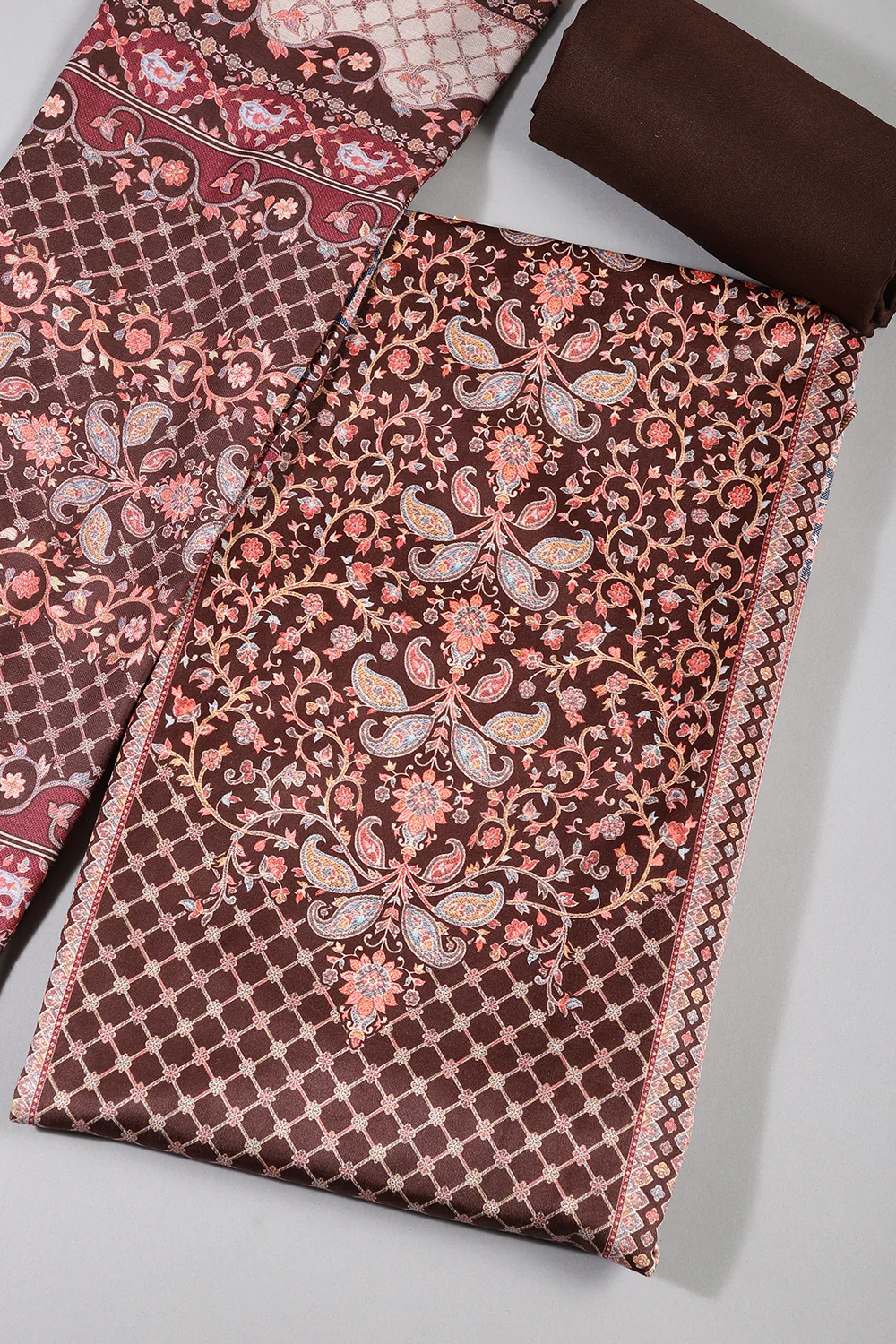 Brown Color Velvet Unstitched Suit Material - Image 3