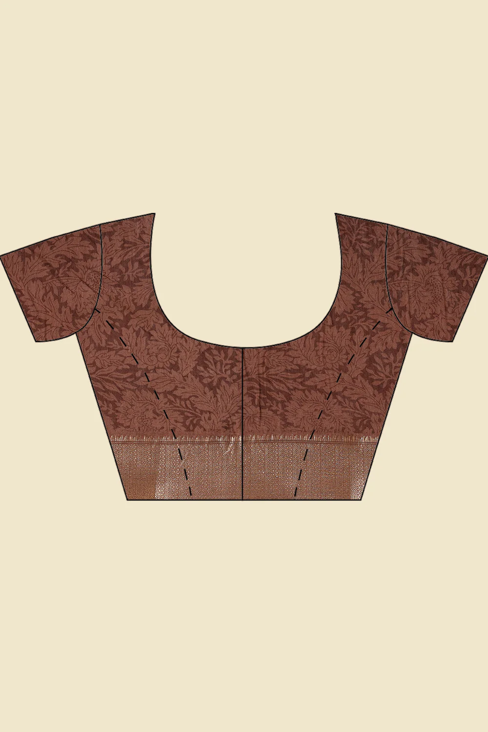 Brown Cotton Silk Floral Printed & Zari Border Saree - Image 8