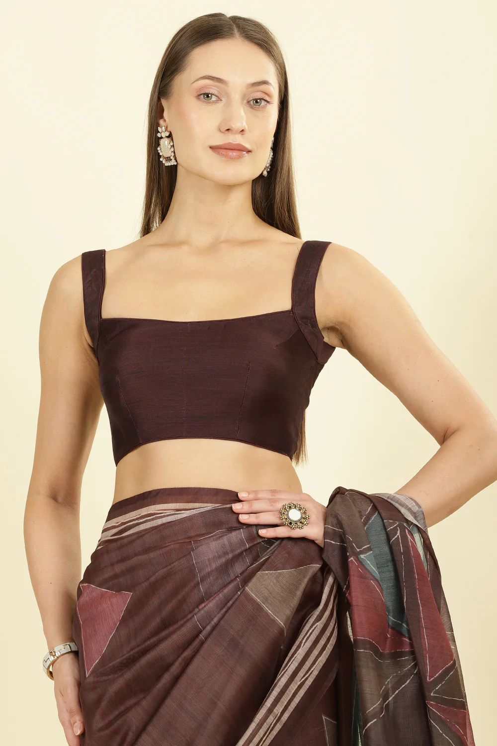 Brown Organza Cotton Printed Saree - Image 7