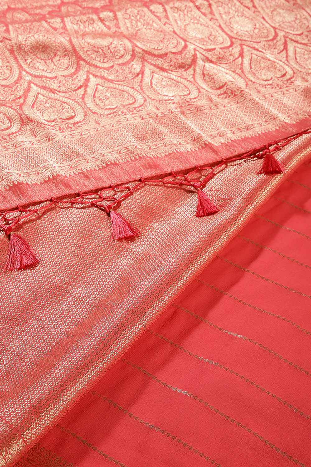 Carmine Pink Color Georgette Saree with Zari Pinstripes - Image 3