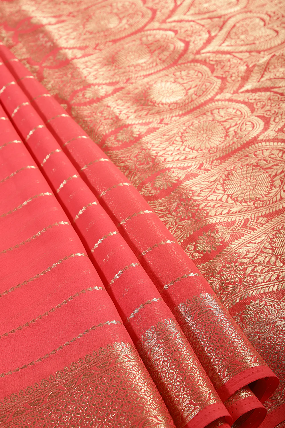 Carmine Pink Color Georgette Saree with Zari Pinstripes - Image 4