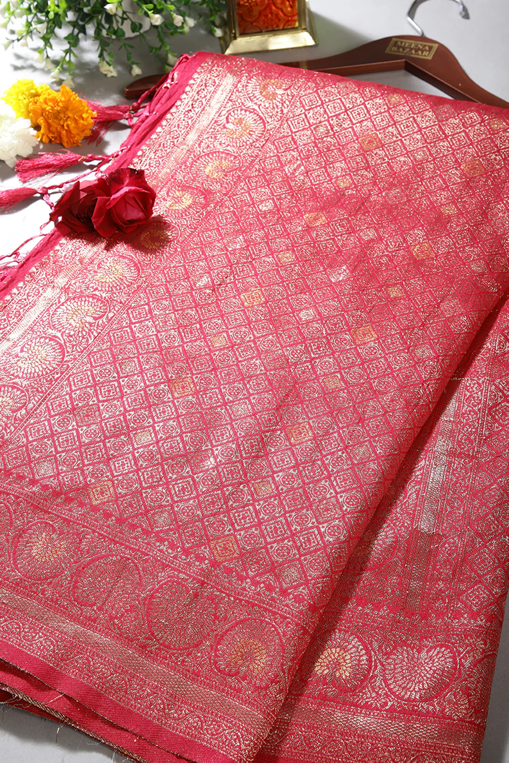Cranberry Color Zari Woven South Silk Saree - Image 3
