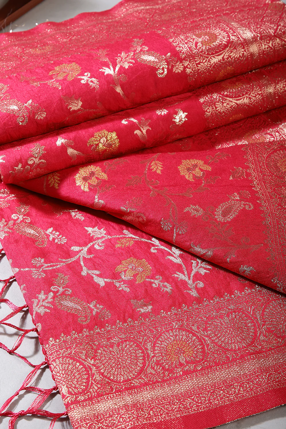 Cranberry Color Zari Woven South Silk Saree - Image 5