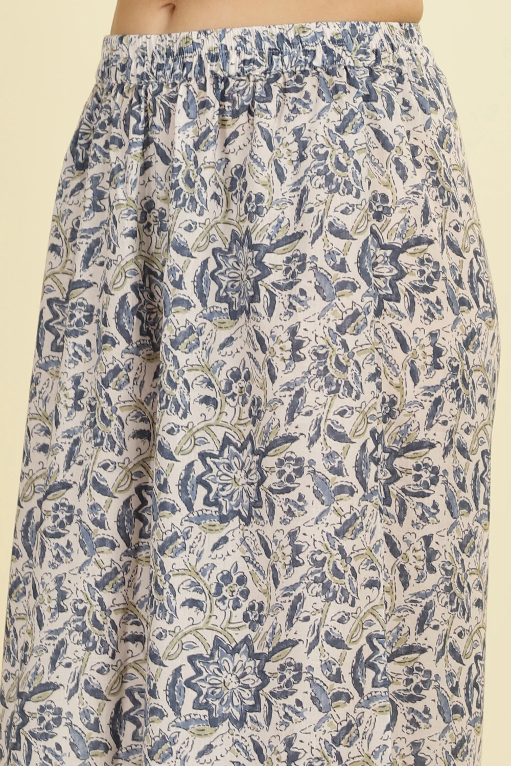 Cream & Blue Cotton Printed Unstitched Suit Material - Image 7
