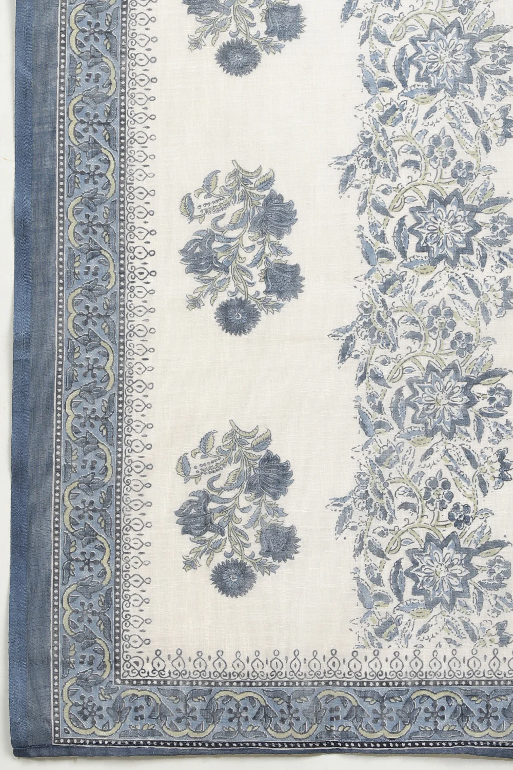 Cream & Blue Cotton Printed Unstitched Suit Material - Image 8