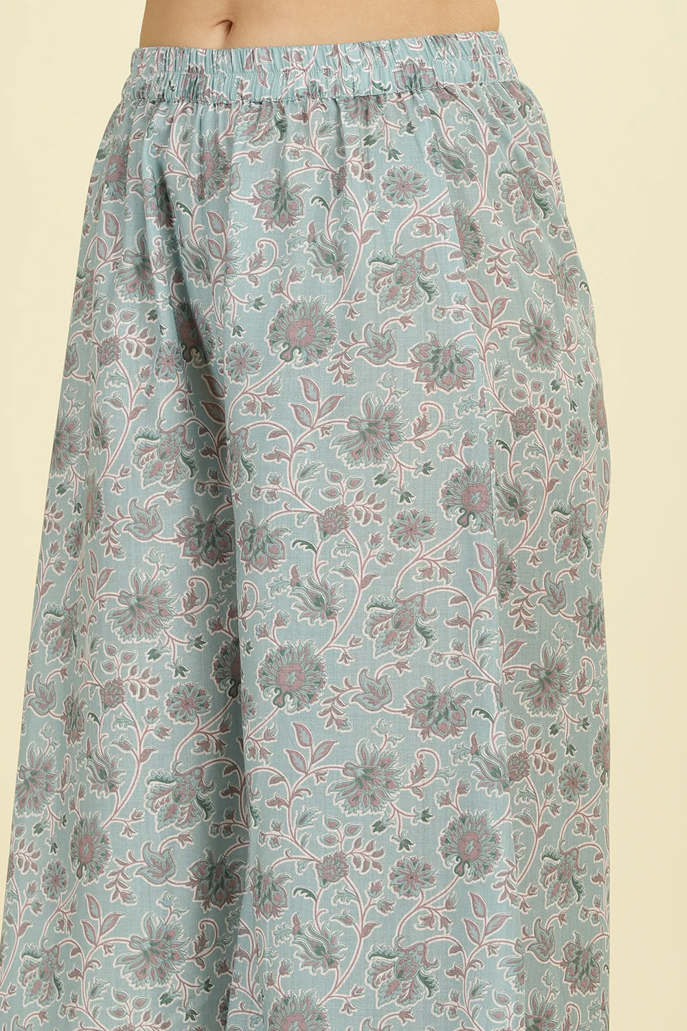 Cream Chanderi Cotton Hacoba Style & Floral Printed Unstitched Suit Material - Image 7