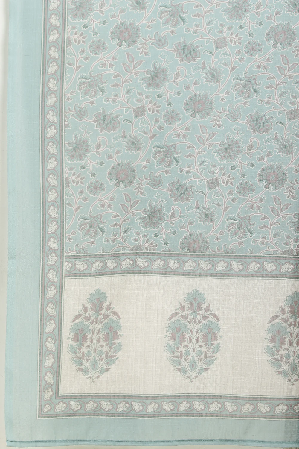 Cream Chanderi Cotton Hacoba Style & Floral Printed Unstitched Suit Material - Image 8