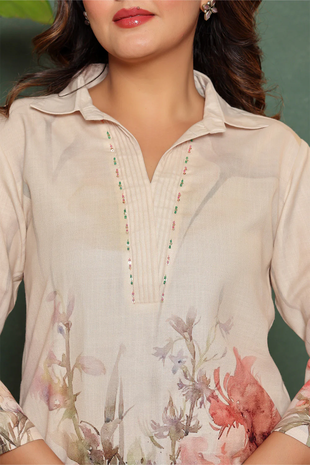 Cream Color Khadi Cotton Printed Co-Ord Set - Image 4