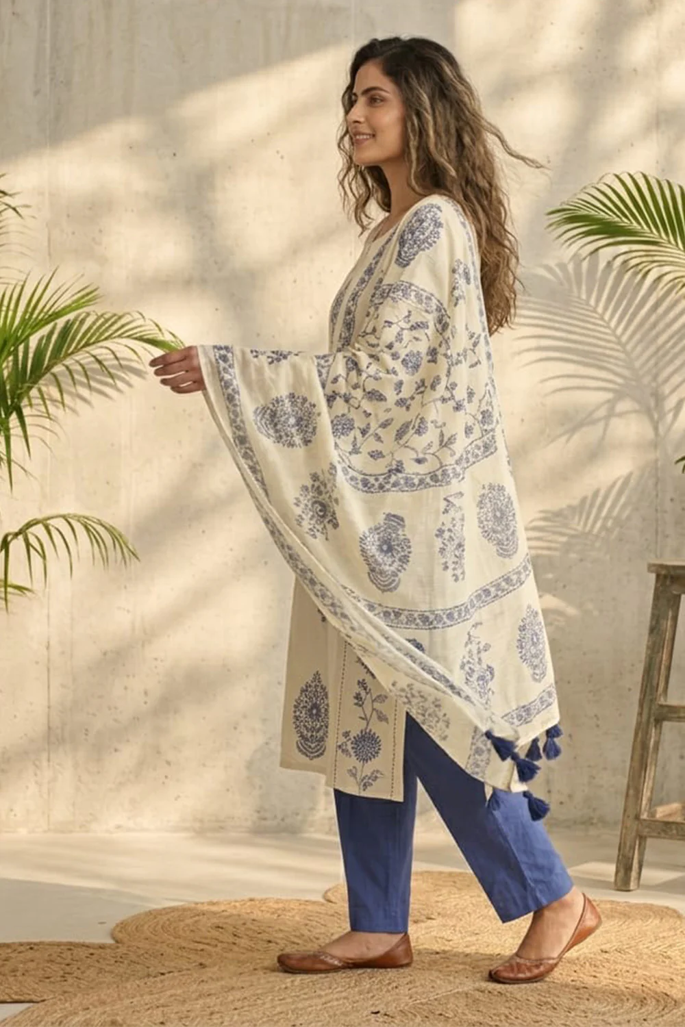 Cream Cotton Hand-Block Printed Suit - Image 2