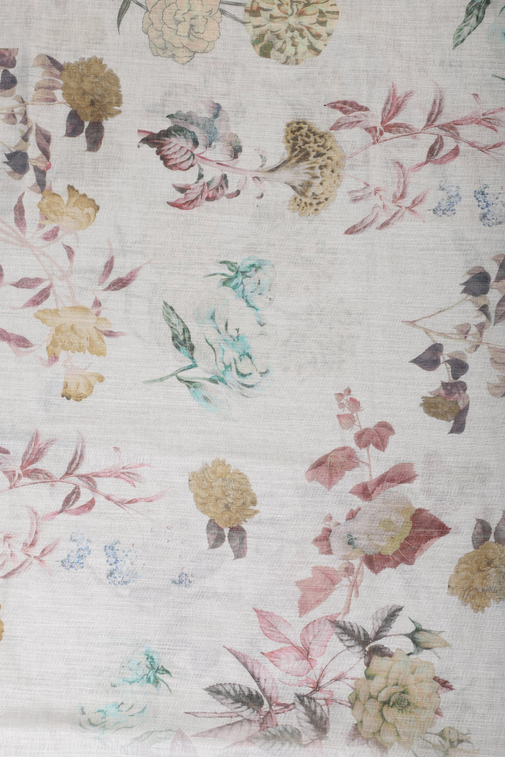 Cream & Fawn Chanderi Cotton Floral Printed And Embroidered Unstitched Suit - Image 5